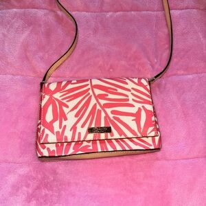 kate spade Pink and Cream Leaf-Print Crossbody Bag